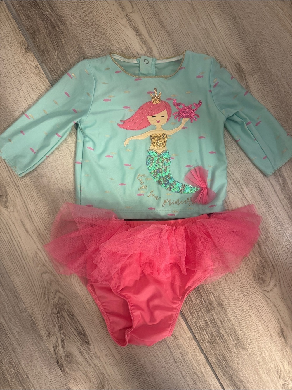 Mud Pie Girls Blue and Pink Mermaid Rashguard Swim Set
